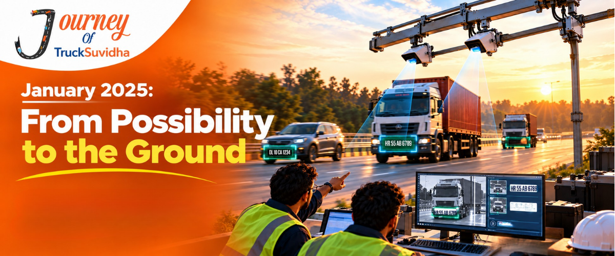 TruckSuvidha ANPR implementation on a highway with cameras identifying moving vehicles
