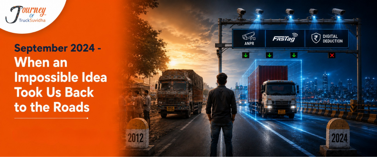 ANPR-based FASTag system journey showing TruckSuvidha’s transition from traditional trucking in 2012 to digital road infrastructure in 2024
